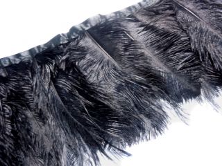 F132 per Feet Black Ostrich Feather on Fringe Trim Brooch Fascinator