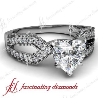  Style W 0.90 Ct Heart Shaped Diamond Engagement Ring SI2 F Color GIA