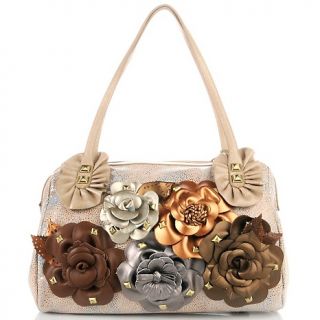 117 001 sharif sharif stingray embossed leather and floral satchel