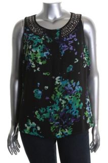 Ellen Tracy New Toast of The Town Black Printed Embellished Blouse Top