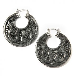 129 786 carved charcoal jade sterling silver hoop earrings note