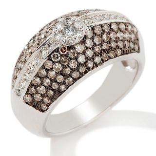 27ct Champagne and White Diamond Floral Sterling Silver Ring