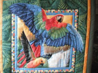  & Colorful Tropical Parrot Fabric Art Picture Quilted Wall Hanging