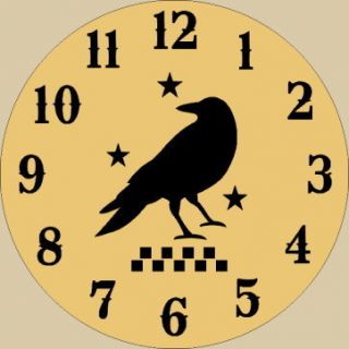 Primitive Clock Stencil Crow Stars Checkerboard Paint Country Kitchen