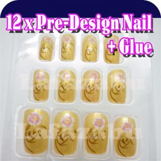 12 Pcs Pre Designed False Nail Tips Glue Nail Art LA017