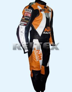 Orange Black KTM Racing Leather Motorcycle Biker Jacket Pant 2 PC Suit