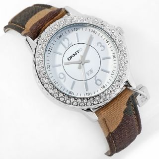 134 896 dknyc dknyc crystal bezel strap watch with fatigues to