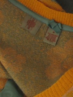 Anthropologie HWR Blue Floral Bow Print Wool Peplum Cardigan Sweater M