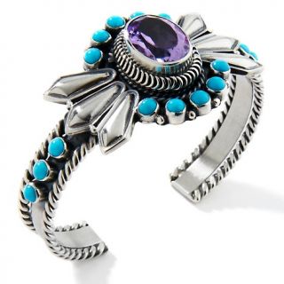 Chaco Canyon Couture Amethyst and Turquoise Sterling Silver Cuff