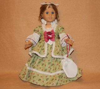 American Girl Doll Clothes Green and Cream Colonial Fancy Dress Hat
