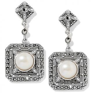 Jewelry Earrings Drop Marcasite and 8mm White Cultured Mabe Pearl
