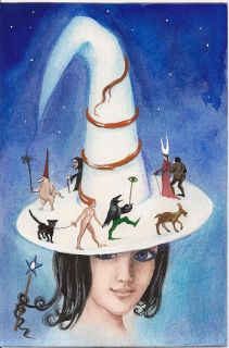  Print of Painting RYTA Magic Hat Black Cat Fantasy Art Goth