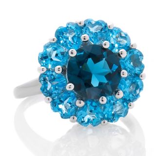 10K White Gold 4.5ct London and Swiss Blue Topaz Floral Ring
