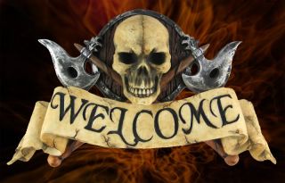 Pirates Welcome 3D Skull N Cross Axe Pirate Bar Sign