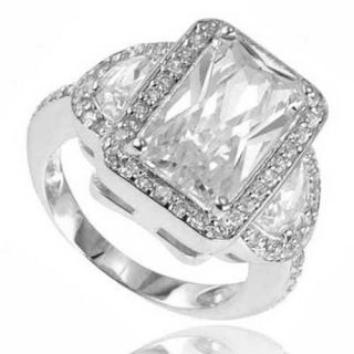 Emerald Cut CZ Cubic Zirconia 925 Sterling Silver Bridal Engagement