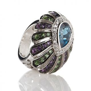 Yours by Loren 5.04ct Multigemstone Sterling Silver Peacock Ring at