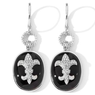157 971 onyx and diamond sterling silver fleur de lis drop earrings