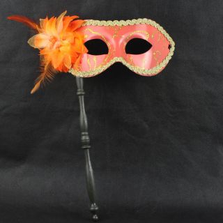 Orange Rose Venetian Mardi Gras Costume Masquerade Halloween Handle