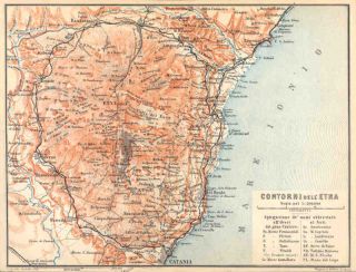 Italy Sicily Mount Aetna Area Etna Antique Map 1912