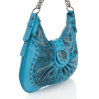 Sharif Iguana Embossed Leather Hobo with Chain Detail at