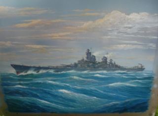 WW II 1944 Oil Painting USS New Jersey Y V Amadouri Philadelphia Naval