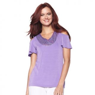 178 241 slinky brand slinky brand sequin neck top with cutout detail