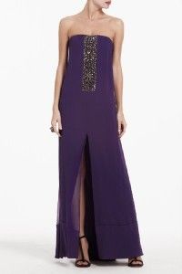 Auth BCBG Exene Beaded Strapless Silk Chiffon Cocktail Gown Size 0