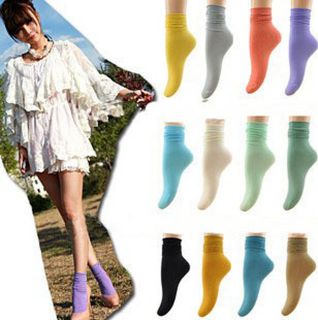 Girls Japan Fashion Candy Color Stacked Vintage Opaque Ankle Socks
