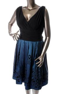 SL Fashions New Black Surplice Top Flocked Cocktail Dress Plus 18W
