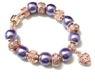  Heart Purple Faux Pearl Bead Child Girl European Charm Bracelet