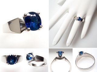  Blue Sapphire Solitaire Engagement Ring Solid Platinum Jewelry