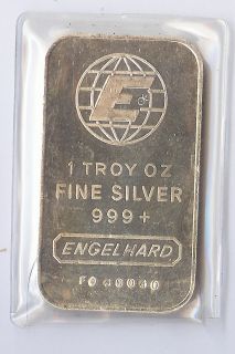 Engelhard One Troy Ounce Silver, vertical orientation, Commercial Bar