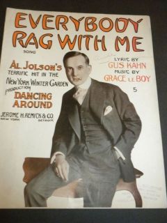 Everybody Rag with Me Al Jolson Sheet Music 1914 Original Art Covers