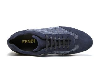 Fendi Mens Blue Leather Suede and Fabric Sneakers Shoes Size US 7 5 EU