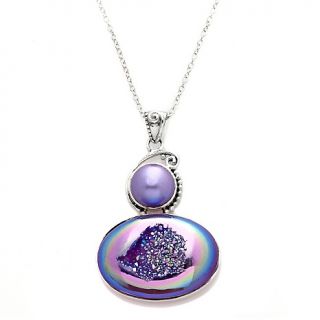 220 429 sajen drusy and cultured freshwater pearl pendant with chain