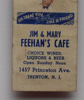 1940s Matchbook Sexy Pinup Feehans Cafe Trenton NJ MB