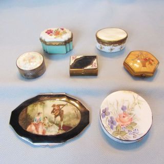  Antique Enamel Guilloche Compact Patch Trinket Pill Box English French