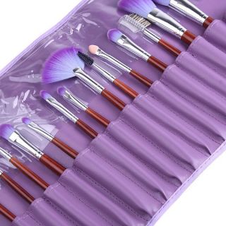  PCS Pro Makeup Brushes W/ Slotted Purple Pouch Eyeshadow Blusher Brush
