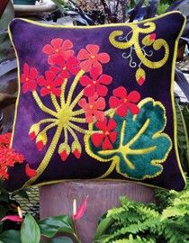 WoolyLady Jewel Tone Geranium 100% Hand Dyed Wool Applique Pillow