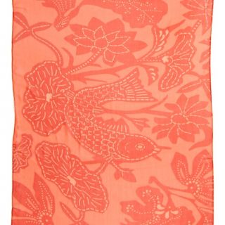 Very Vollbracht Coral Printed Silk Chiffon Long Scarf