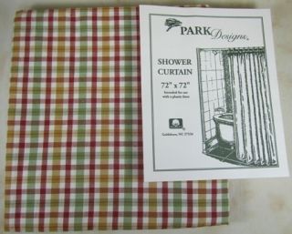   Red Ivory Mustard Sage Green Plaid Picket Fence Cloth Shower Curtain
