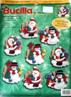  Santa and Snowmen Fence Picket Fence Mail Felt Ornament Kit