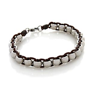 227 072 men s 9 woven leather and stainless steel bead bracelet rating