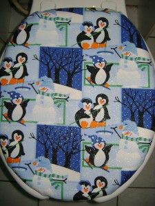  Holiday Snowman Penguins Winter Glitter Fabric Toilet Seat Cover Set