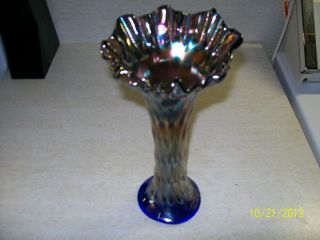 FENTON RUSTIC CARNIVAL GLASS VASE BLUE NICE L@@K