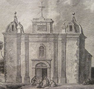 Antique 18th C Church of Ferney Engraving Print Voltaire Zurlaubens