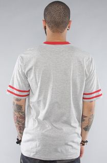 Brixton The League VNeck Tee in Heather Grey Red
