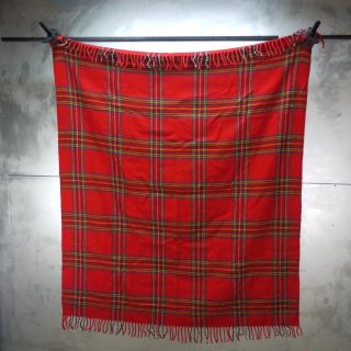 Vintage Faribo Faribault Wool Blanket Red Tartan Plaid Woolen Mill