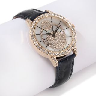 967 235 absolute jean dousset pave crystal black leather strap watch