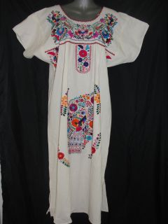 Mexican Oaxacan Vintage Peasant Tunic Dress Colorful Hand Floral